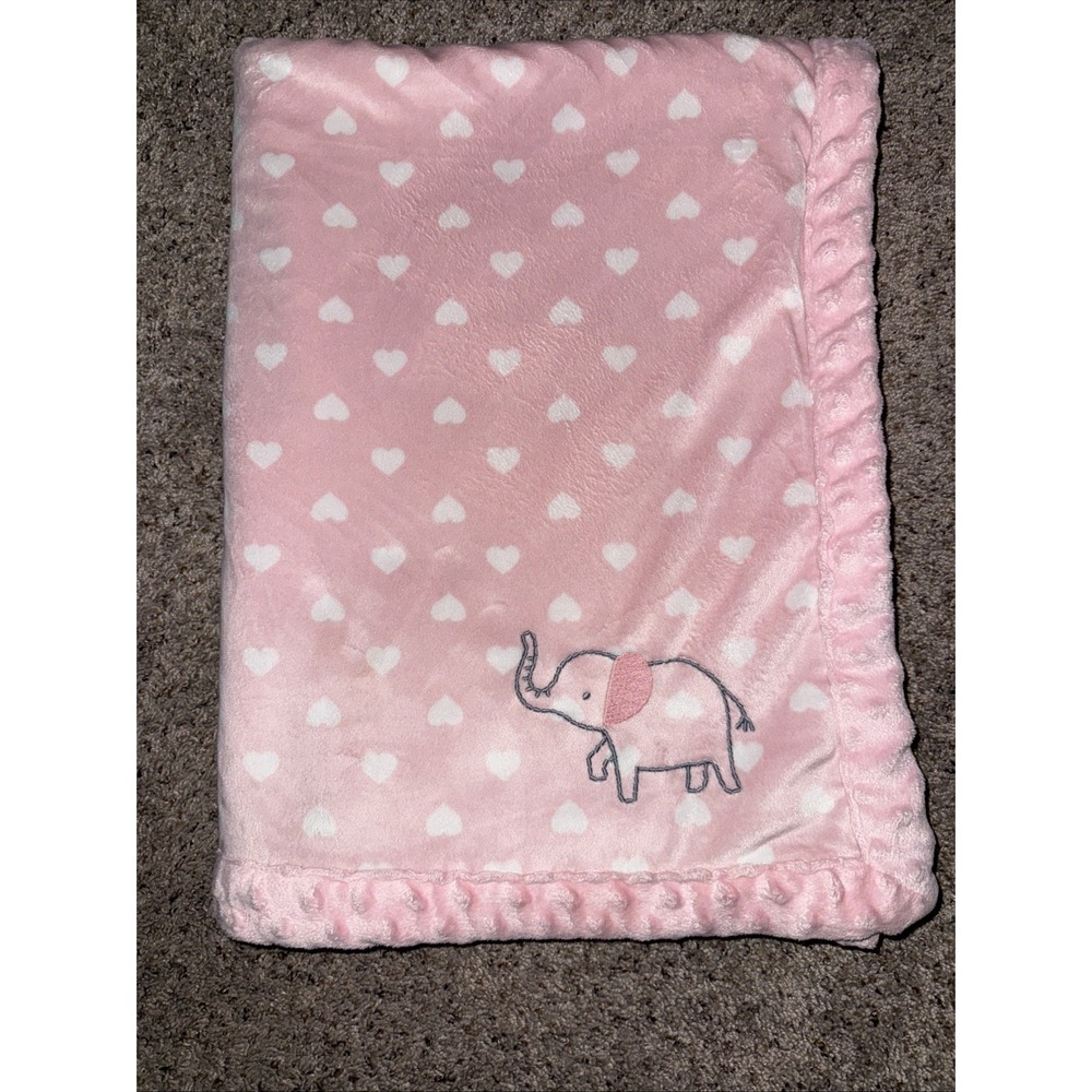 Baby Blanket‎ Carter's Child of Mine PINK Gray Elephant White Heart Dots Sherpa